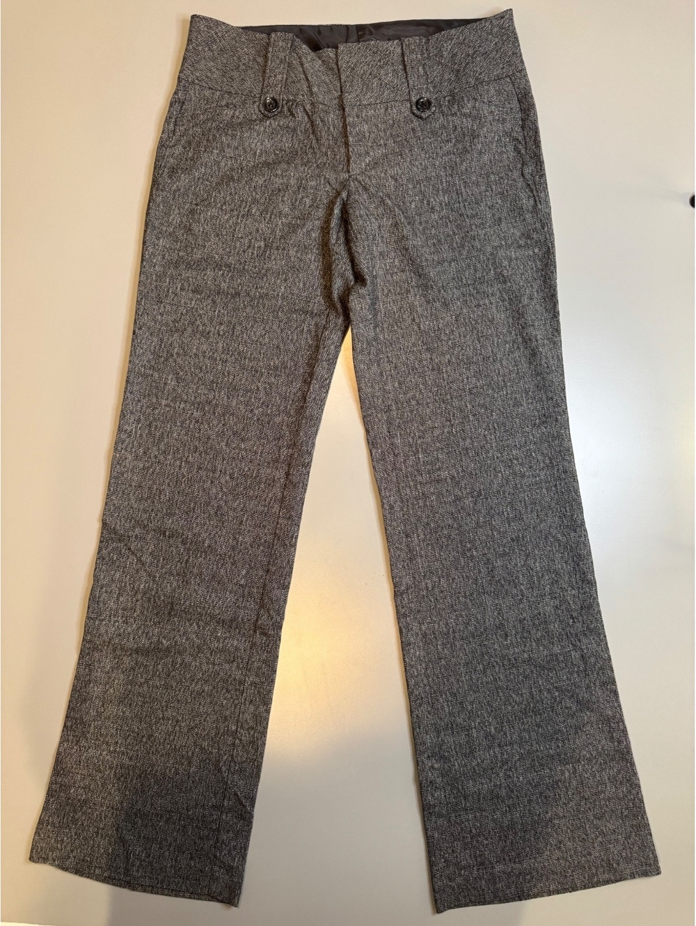 Gray Women's Dress Pants with Button Detail and Slight Flare, Size 5